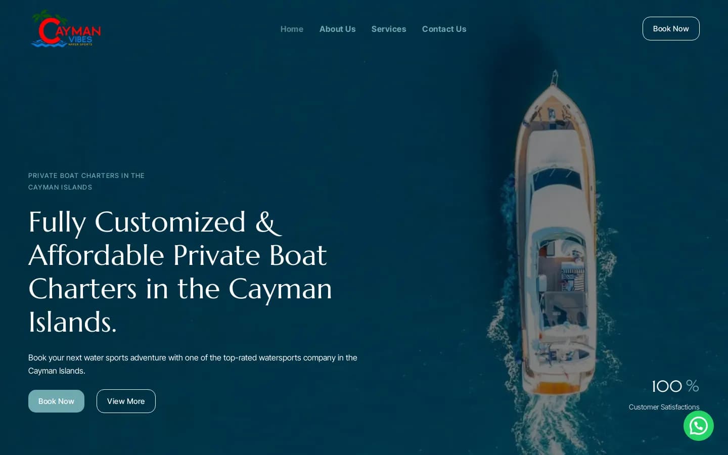 Cayman Vibes homepage, a Cayman Islands private boat charter and watersports website designed by Graphica Pro Artistry